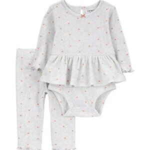 NWT Baby Girl Carter s 2-Piece Heart Peplum Bodysuit & Pant Set, Girls
